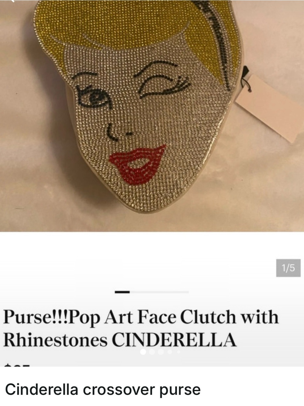 Cinderella Pop Art Rhinestone Face Clutch - Silver/Yellow/Red